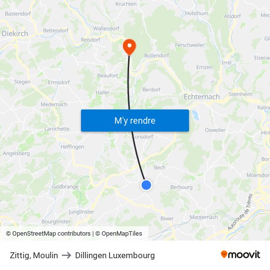 Zittig, Moulin to Dillingen Luxembourg map