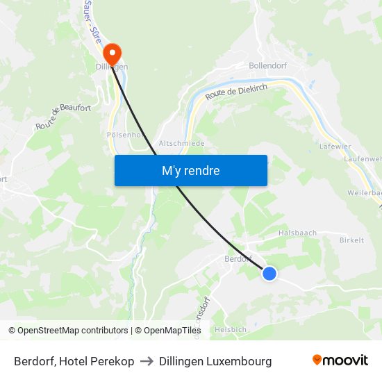 Berdorf, Hotel Perekop to Dillingen Luxembourg map