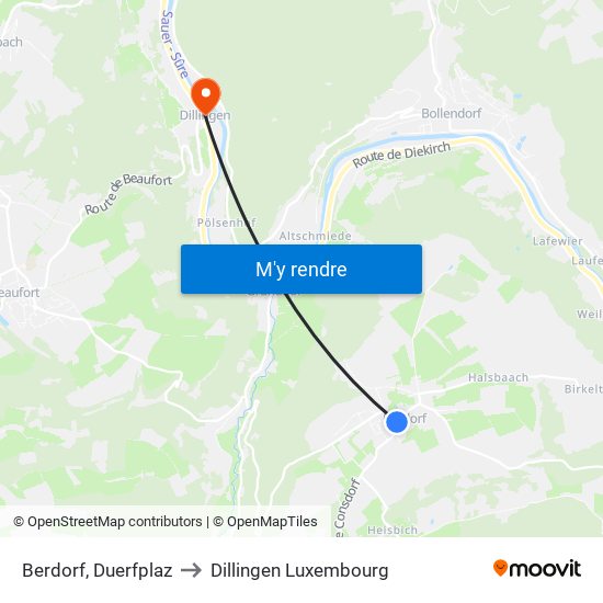 Berdorf, Duerfplaz to Dillingen Luxembourg map