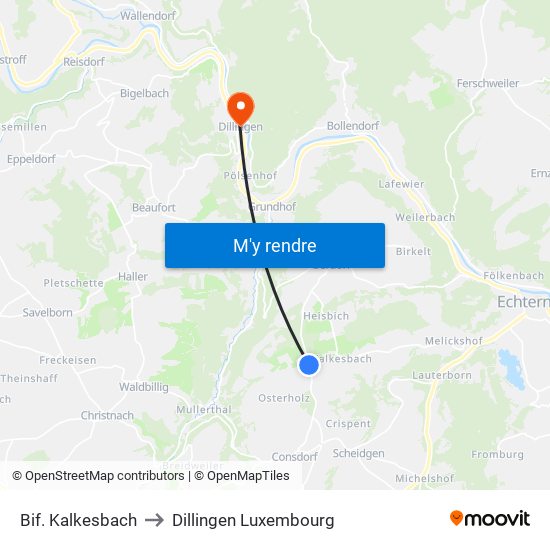 Bif. Kalkesbach to Dillingen Luxembourg map