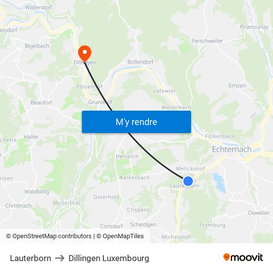 Lauterborn to Dillingen Luxembourg map