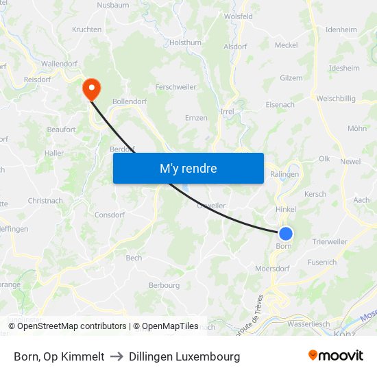 Born, Op Kimmelt to Dillingen Luxembourg map