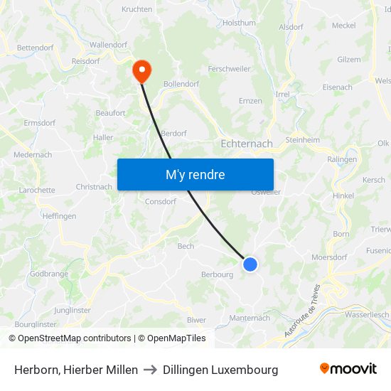 Herborn, Hierber Millen to Dillingen Luxembourg map