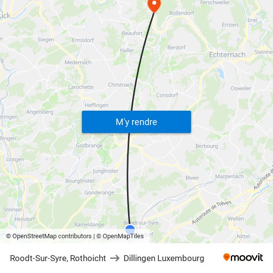 Roodt-Sur-Syre, Rothoicht to Dillingen Luxembourg map