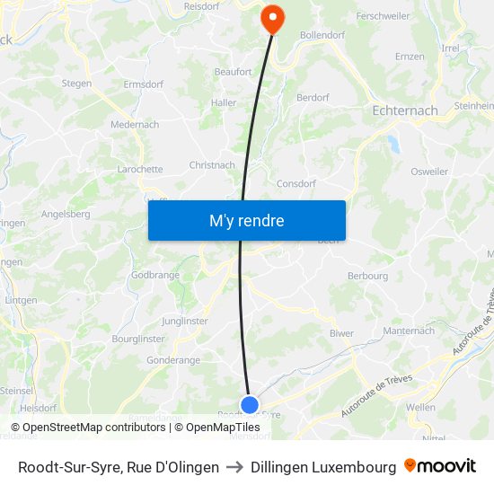 Roodt-Sur-Syre, Rue D'Olingen to Dillingen Luxembourg map