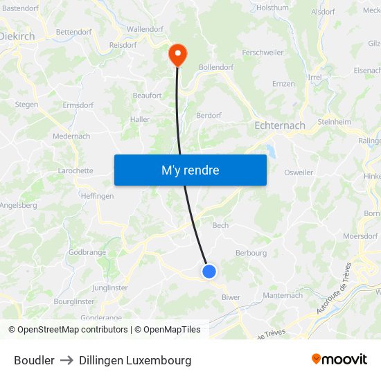 Boudler to Dillingen Luxembourg map