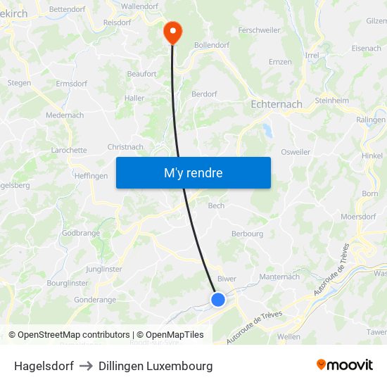 Hagelsdorf to Dillingen Luxembourg map