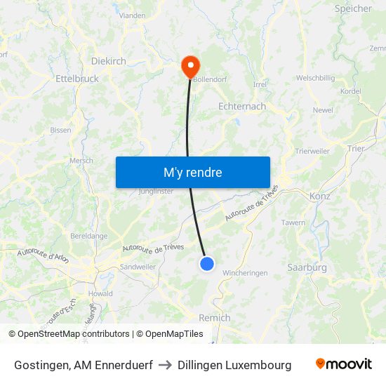 Gostingen, AM Ennerduerf to Dillingen Luxembourg map