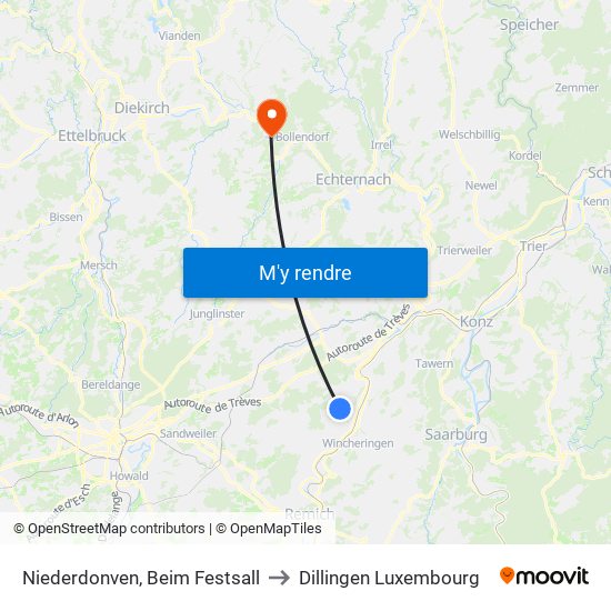 Niederdonven, Beim Festsall to Dillingen Luxembourg map