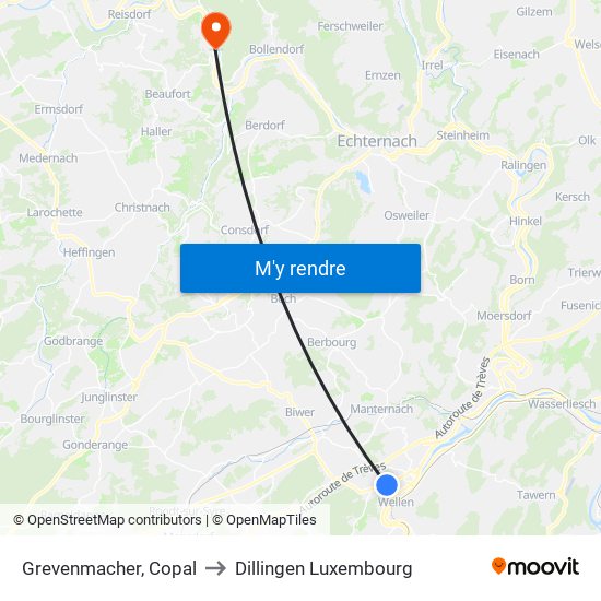 Grevenmacher, Copal to Dillingen Luxembourg map