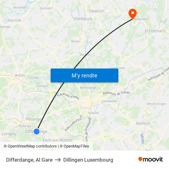 Differdange, Al Gare to Dillingen Luxembourg map