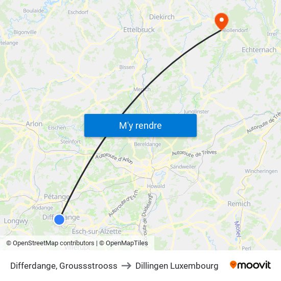 Differdange, Groussstrooss to Dillingen Luxembourg map