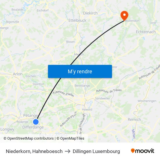 Niederkorn, Hahneboesch to Dillingen Luxembourg map