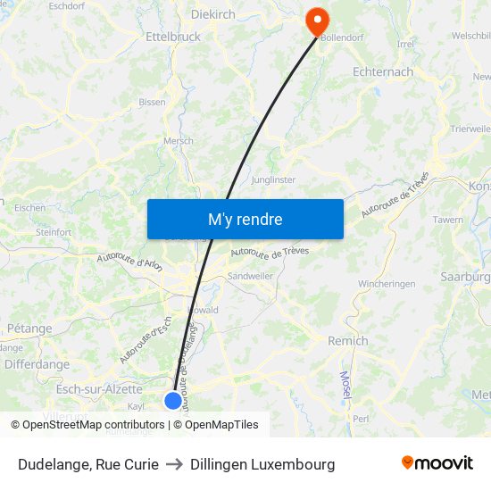 Dudelange, Rue Curie to Dillingen Luxembourg map