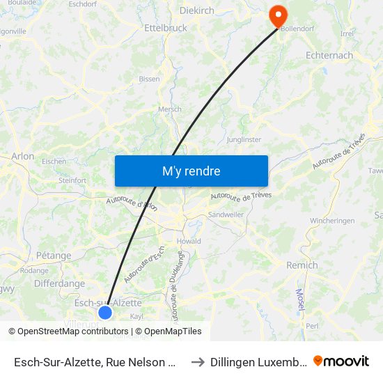 Esch-Sur-Alzette, Rue Nelson Mandela to Dillingen Luxembourg map