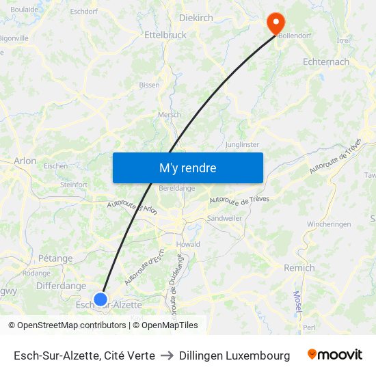 Esch-Sur-Alzette, Cité Verte to Dillingen Luxembourg map