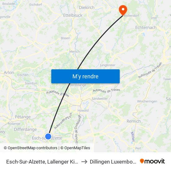 Esch-Sur-Alzette, Lallenger Kiirch to Dillingen Luxembourg map