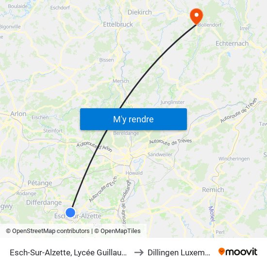 Esch-Sur-Alzette, Lycée Guillaume Kroll to Dillingen Luxembourg map