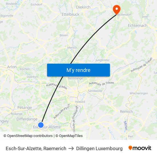 Esch-Sur-Alzette, Raemerich to Dillingen Luxembourg map