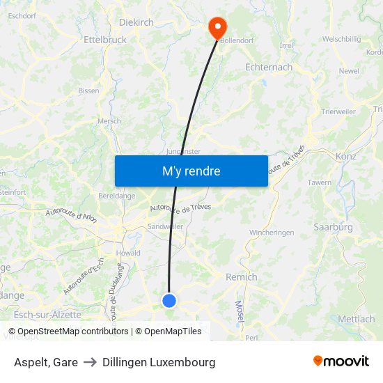 Aspelt, Gare to Dillingen Luxembourg map