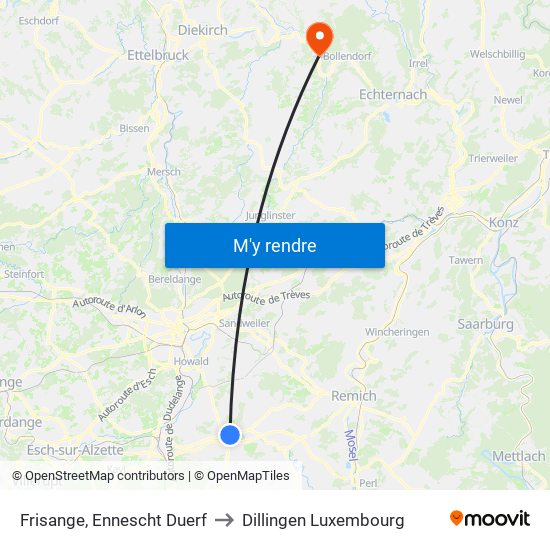 Frisange, Ennescht Duerf to Dillingen Luxembourg map