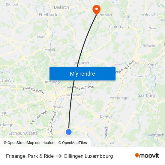Frisange, Park & Ride to Dillingen Luxembourg map