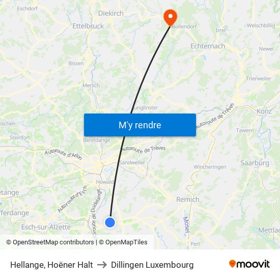 Hellange, Hoëner Halt to Dillingen Luxembourg map