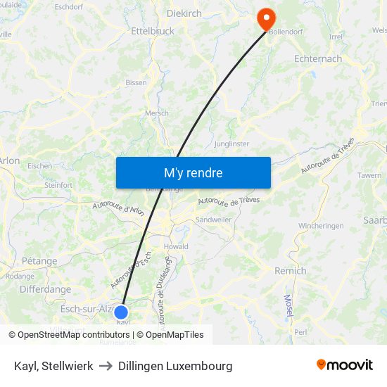 Kayl, Stellwierk to Dillingen Luxembourg map