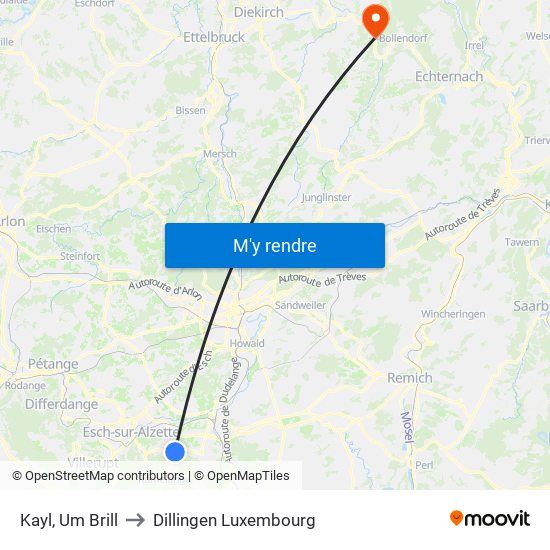 Kayl, Um Brill to Dillingen Luxembourg map