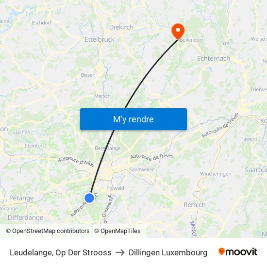 Leudelange, Op Der Strooss to Dillingen Luxembourg map