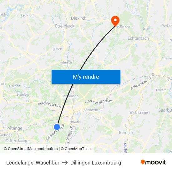 Leudelange, Wäschbur to Dillingen Luxembourg map