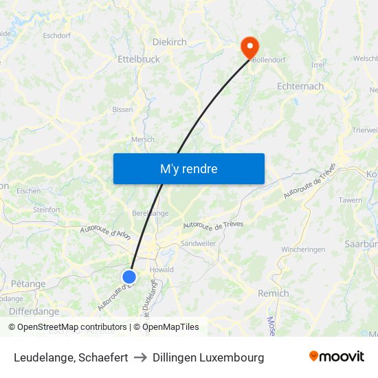 Leudelange, Schaefert to Dillingen Luxembourg map