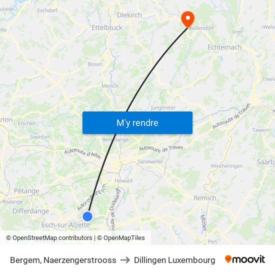 Bergem, Naerzengerstrooss to Dillingen Luxembourg map