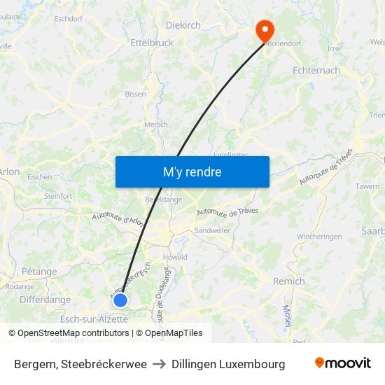 Bergem, Steebréckerwee to Dillingen Luxembourg map