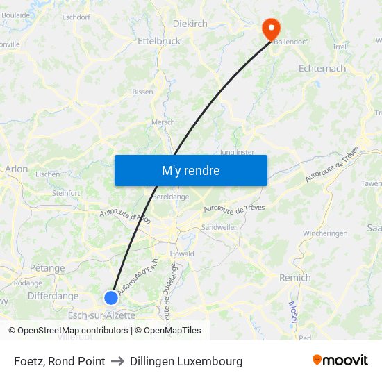 Foetz, Rond Point to Dillingen Luxembourg map