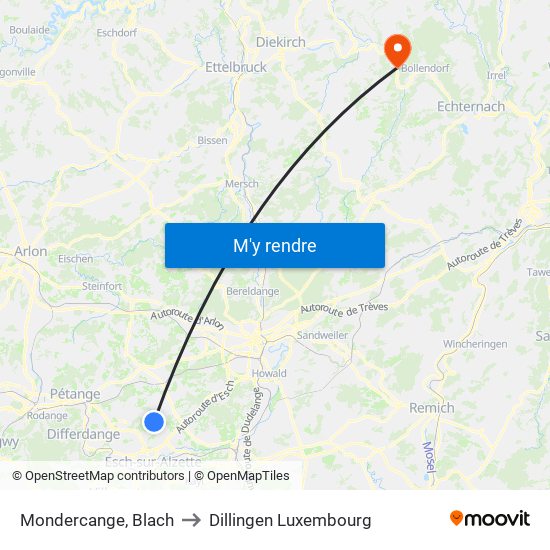 Mondercange, Blach to Dillingen Luxembourg map