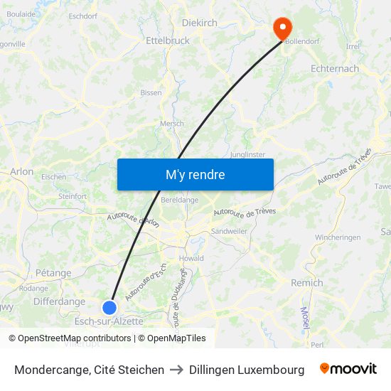 Mondercange, Cité Steichen to Dillingen Luxembourg map