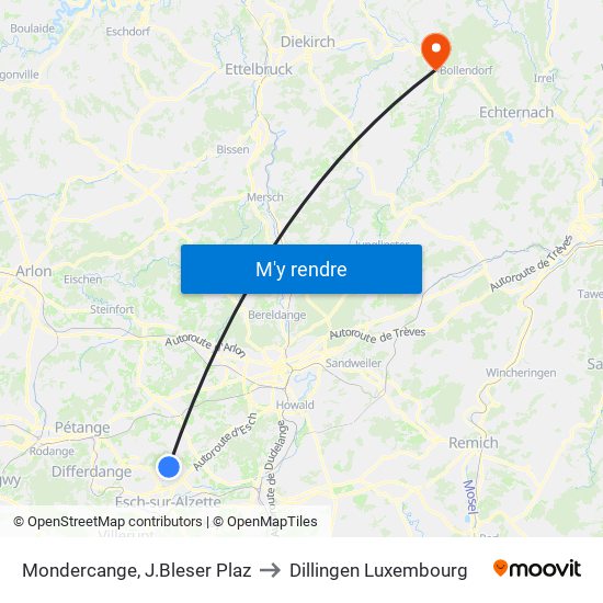 Mondercange, J.Bleser Plaz to Dillingen Luxembourg map