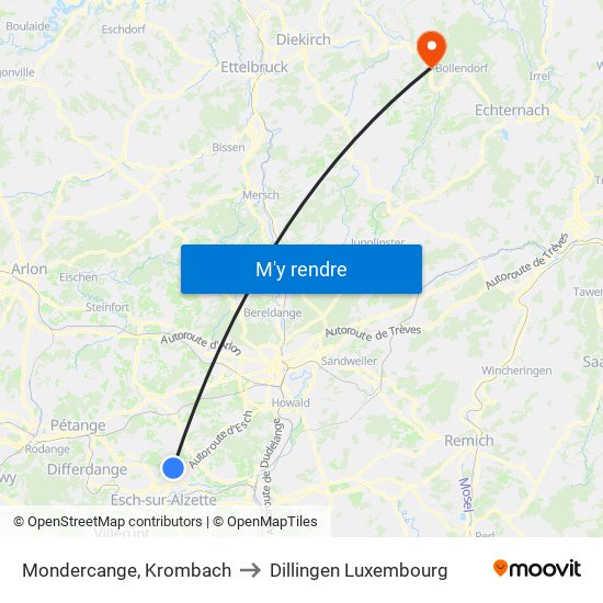 Mondercange, Krombach to Dillingen Luxembourg map