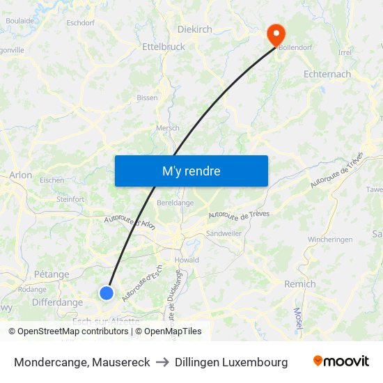 Mondercange, Mausereck to Dillingen Luxembourg map