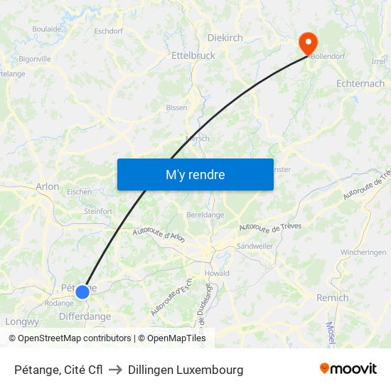 Pétange, Cité Cfl to Dillingen Luxembourg map