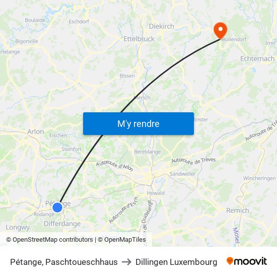 Pétange, Paschtoueschhaus to Dillingen Luxembourg map