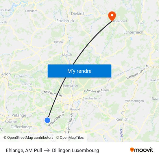Ehlange, AM Pull to Dillingen Luxembourg map