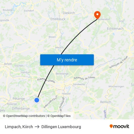 Limpach, Kiirch to Dillingen Luxembourg map