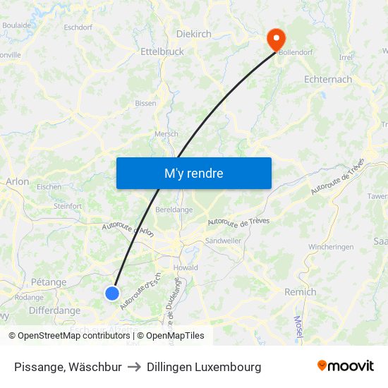 Pissange, Wäschbur to Dillingen Luxembourg map