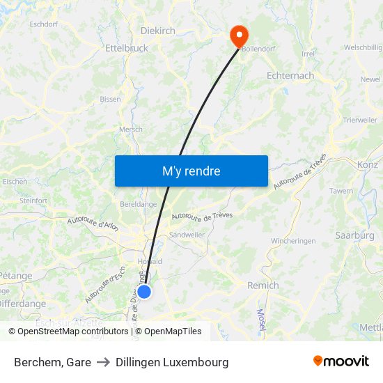 Berchem, Gare to Dillingen Luxembourg map