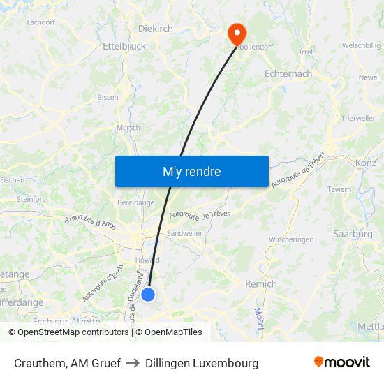 Crauthem, AM Gruef to Dillingen Luxembourg map