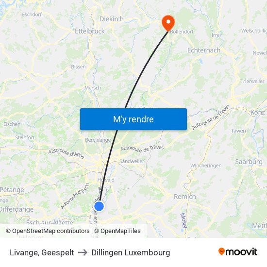 Livange, Geespelt to Dillingen Luxembourg map