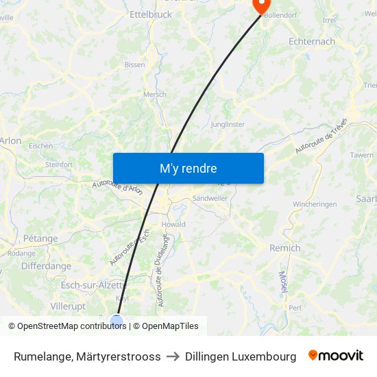 Rumelange, Märtyrerstrooss to Dillingen Luxembourg map