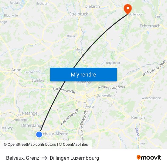 Belvaux, Grenz to Dillingen Luxembourg map